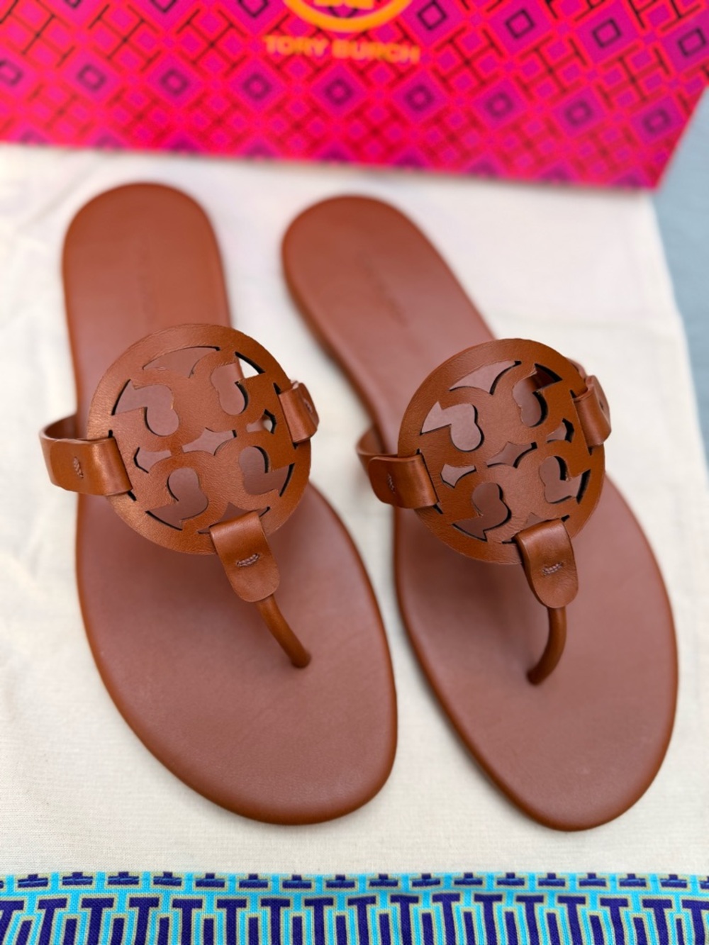 Tory Burch Miller Soft Calf Leather Sandals Brown Size 9.5